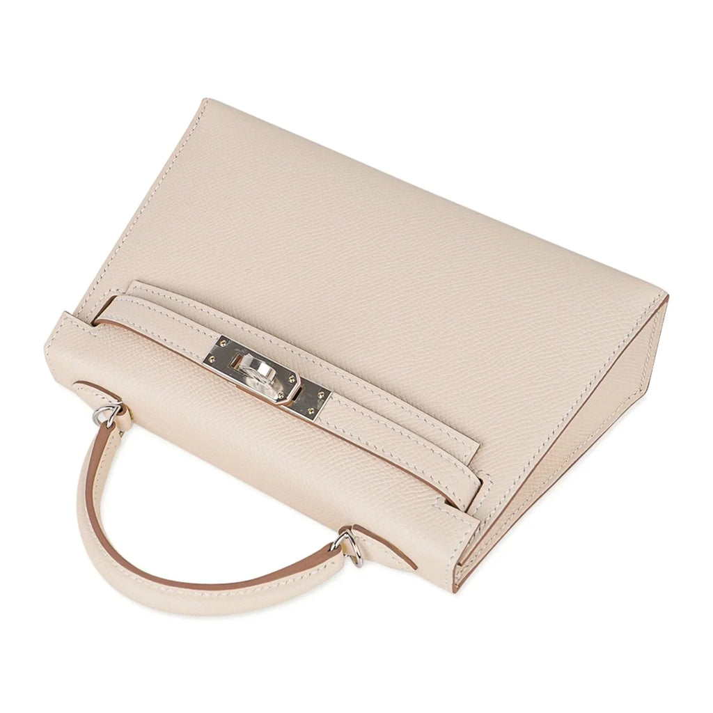 Kelly 20 Mini Sellier Bag Craie Epsom Leather Palladium Hardware New w/Box