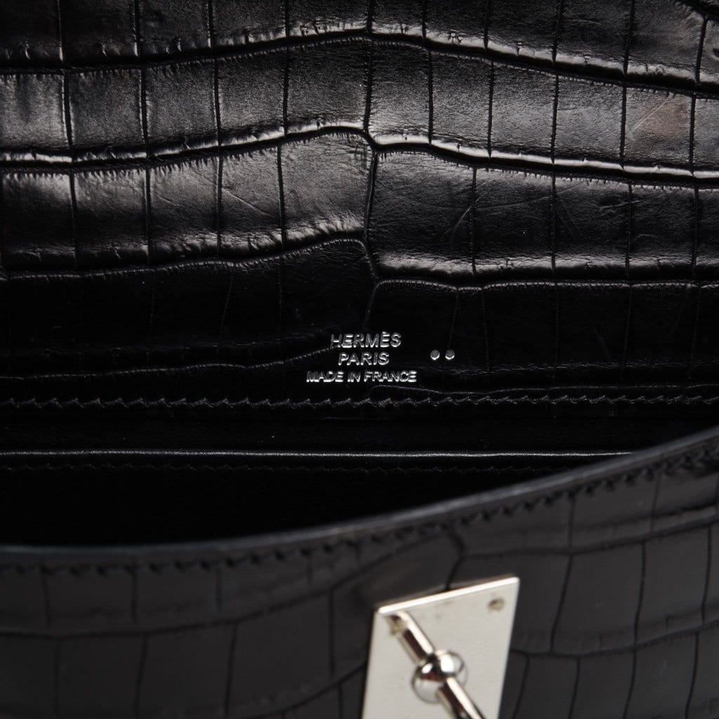 Kelly Pochette Bag Matte Black Crocodile Clutch Palladium