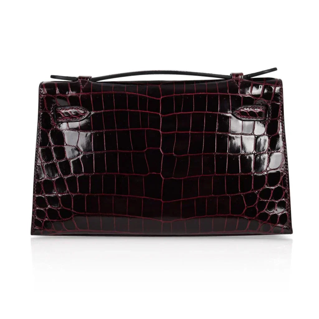 Kelly Pochette Clutch Bag Bordeaux Crocodile Jewel Toned Palladium