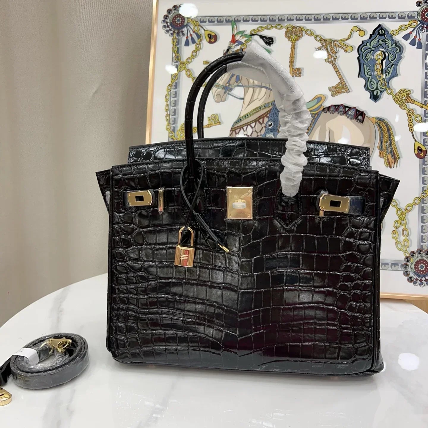 Birkin Bag, Crocodile-Grain Top-Grain Cowhide Leather, In-Seam Gold Hardware