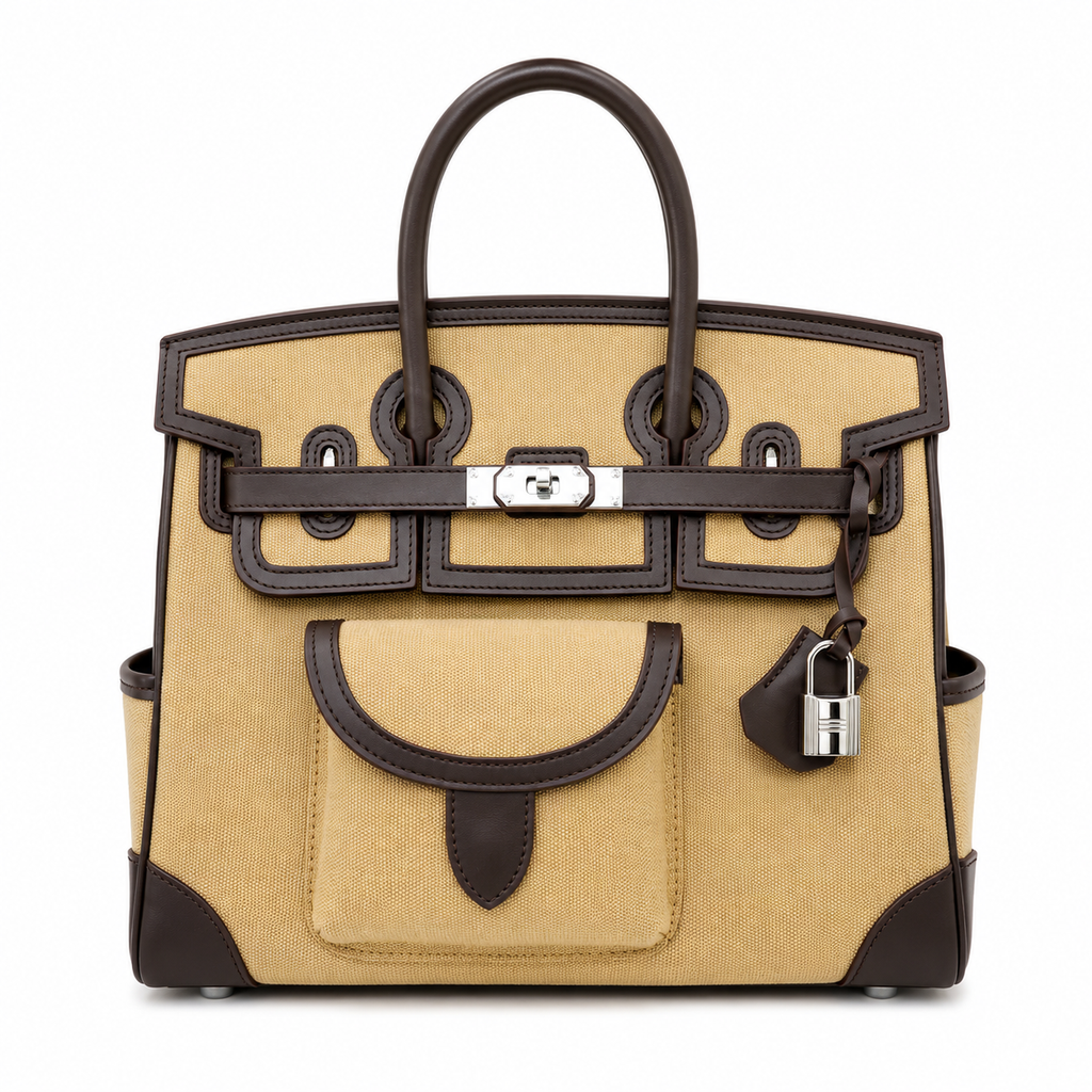 Birkin Cargo 30 Ebène Swift Leather and Khaki Canvas Multi-Pocket Bag