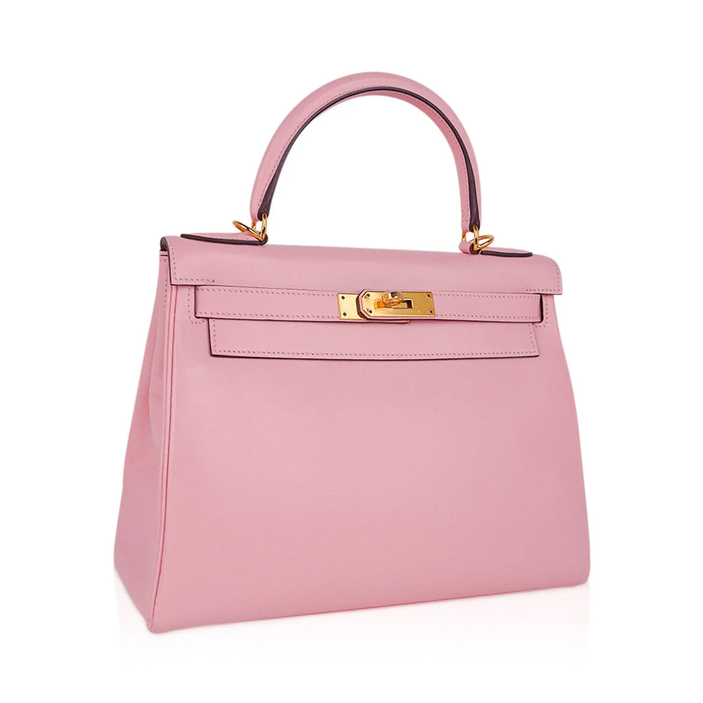 Kelly 28 Bag Rose Sakura Gold Hardware Swift Leather