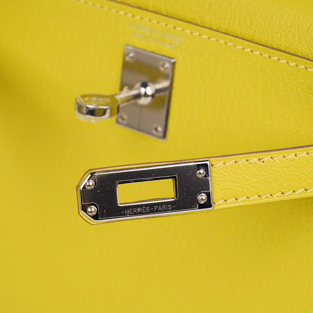 Kelly 20 Mini Sellier Bag Lime Chevre Leather Palladium