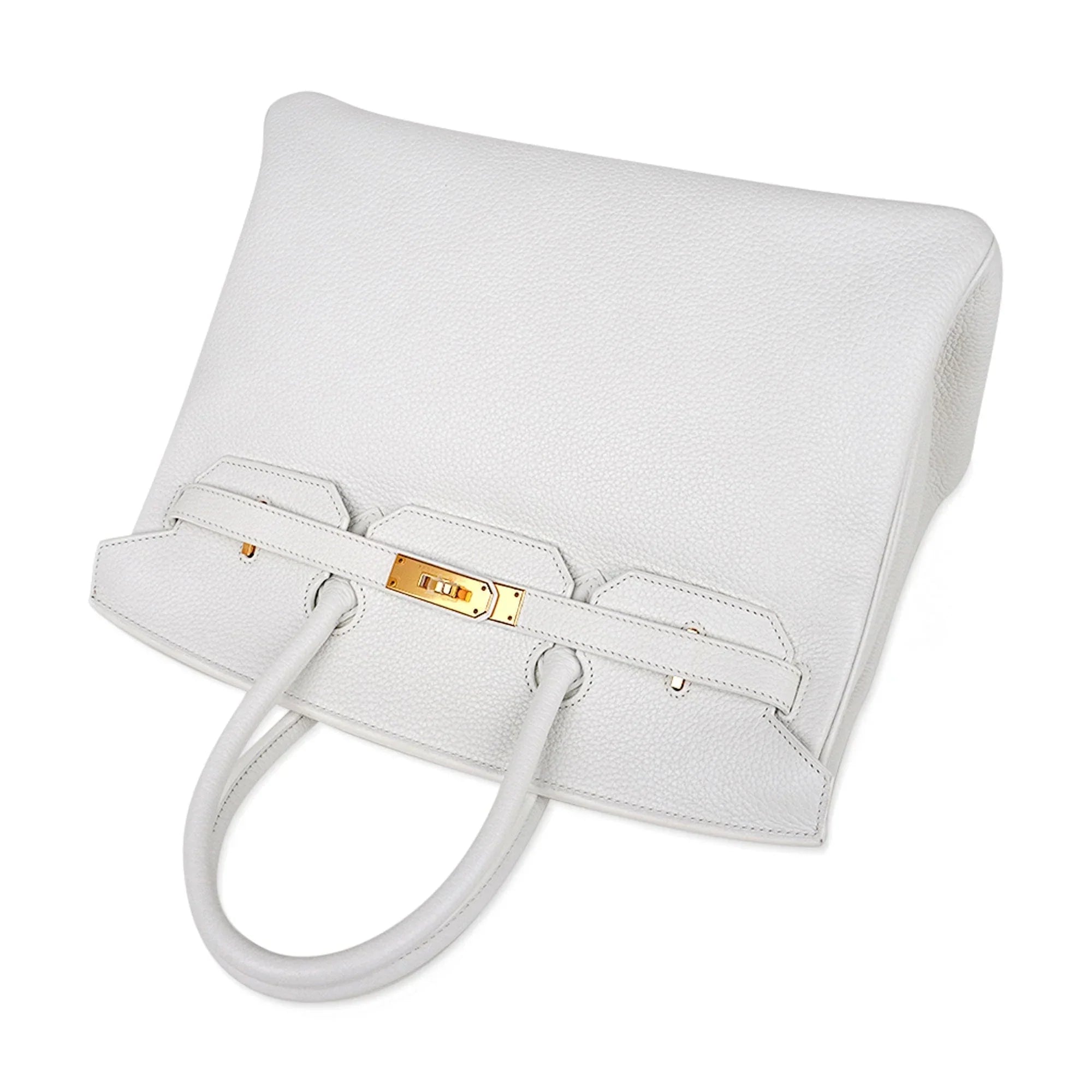 Birkin 35 Bag White Gold Hardware Clemence Leather New