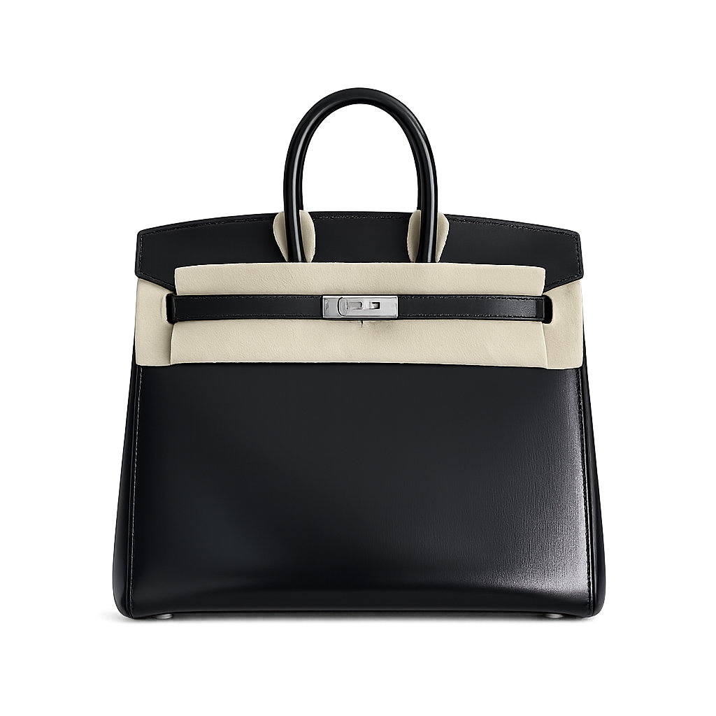 Hermès Birkin 25 Sellier Noir Box Calfskin Silver Hardware