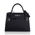 Kelly 28 Sellier Bag Black Epsom Leather with Palladium Hardware