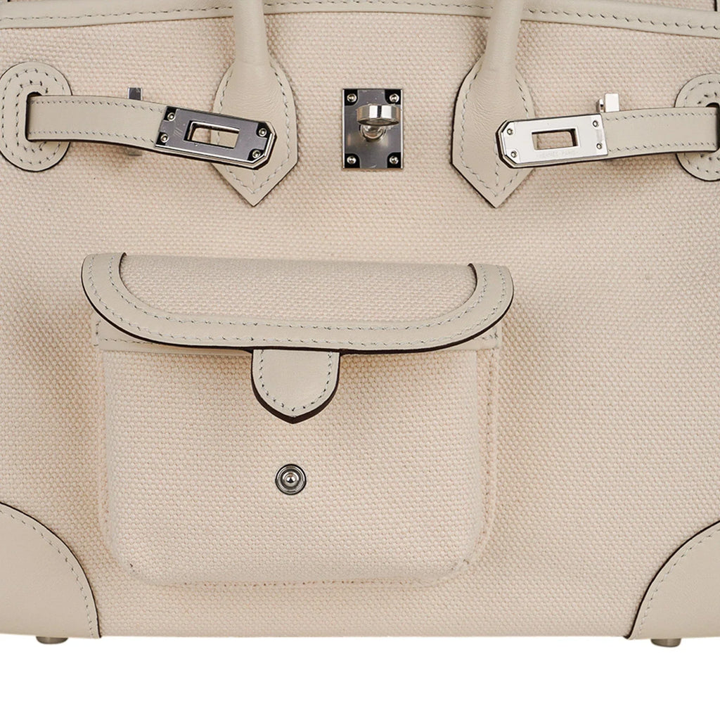 Birkin 25 Cargo Nata Toile Goeland Bag Swift Leather Trim Limited Edition