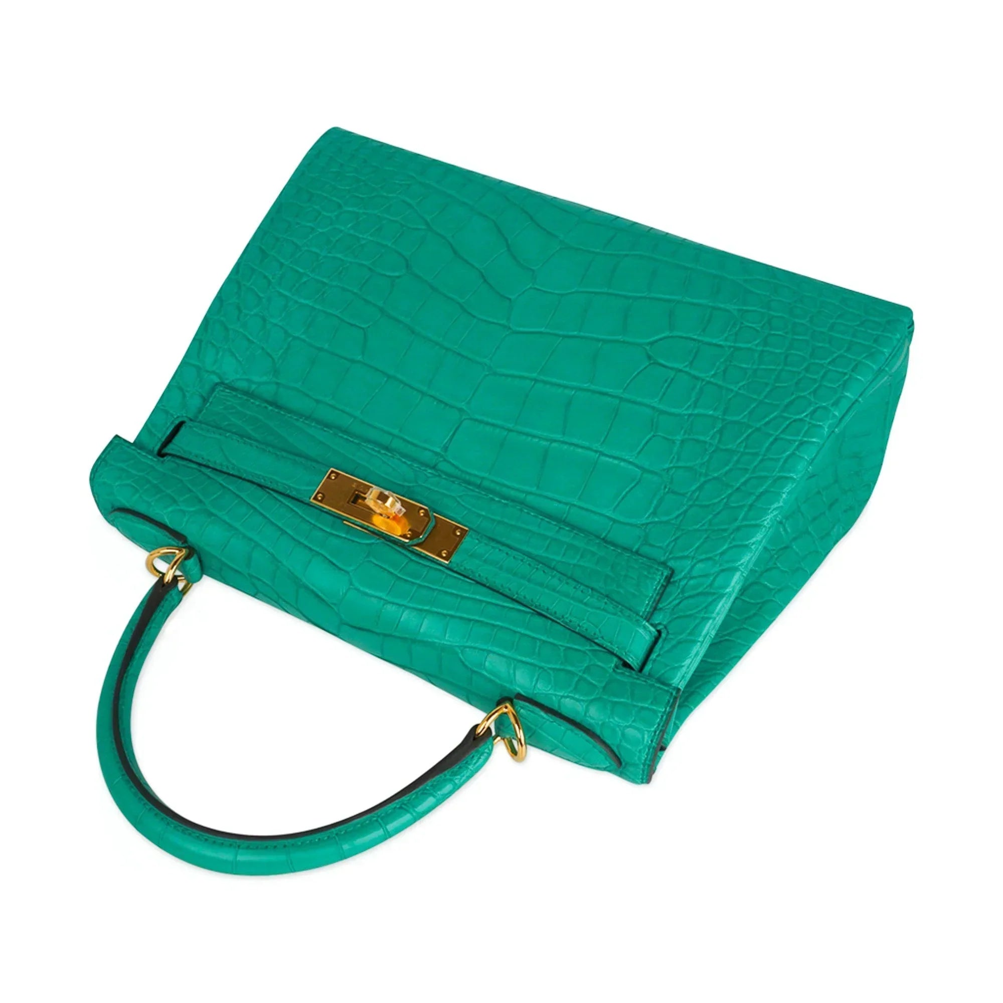 Kelly 28 Bag Vert Jade Matte Alligator Gold Hardware