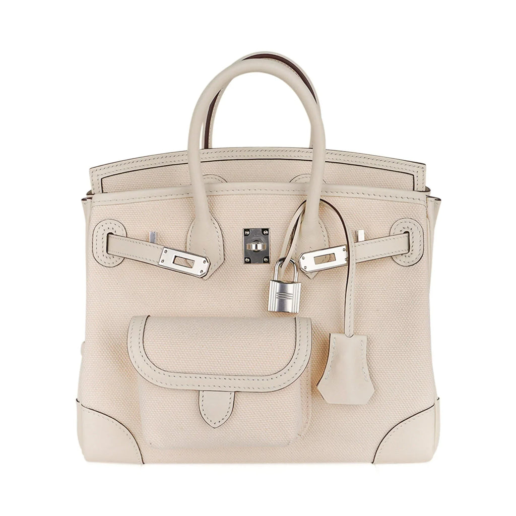 Birkin 25 Cargo Nata Toile Goeland Bag Swift Leather Trim Limited Edition