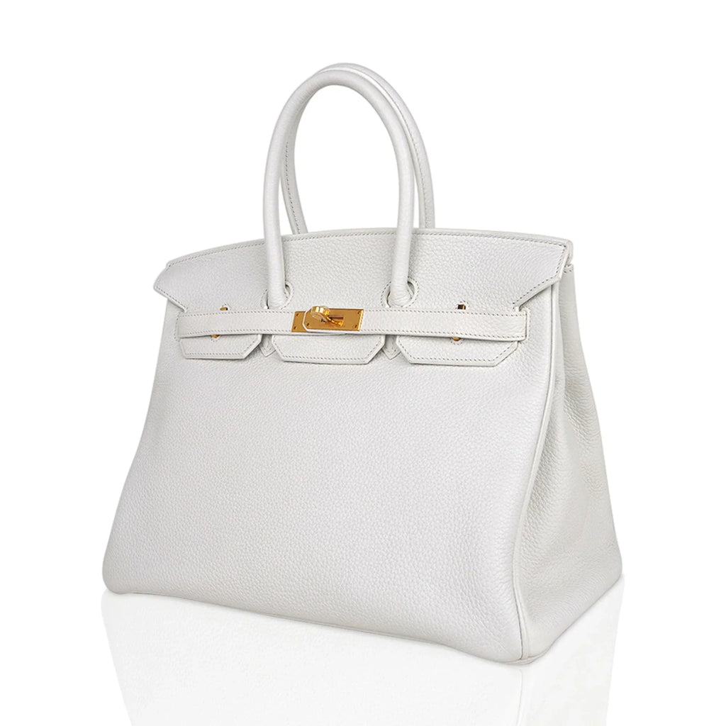Birkin 35 Bag White Gold Hardware Clemence Leather New