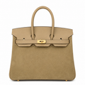 Elegant Neutral Birkin 25cm Grizzly Beige Suede Luxury Top-Handle Tote