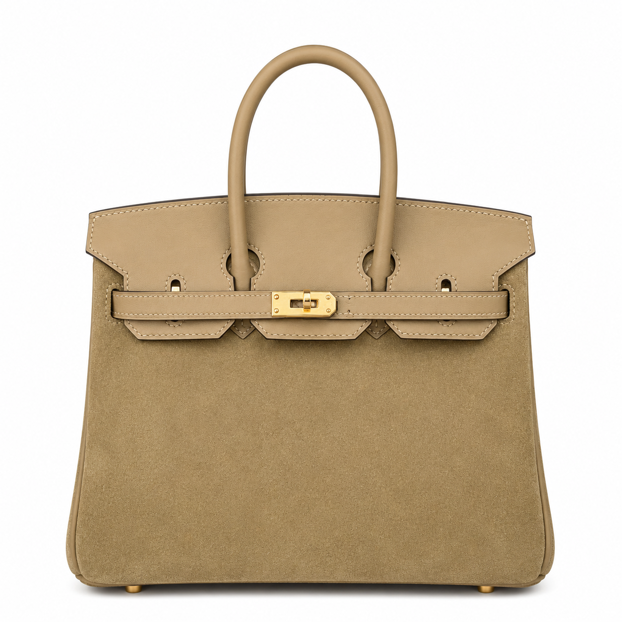 Elegant Neutral Birkin 25cm Grizzly Beige Suede Luxury Top-Handle Tote
