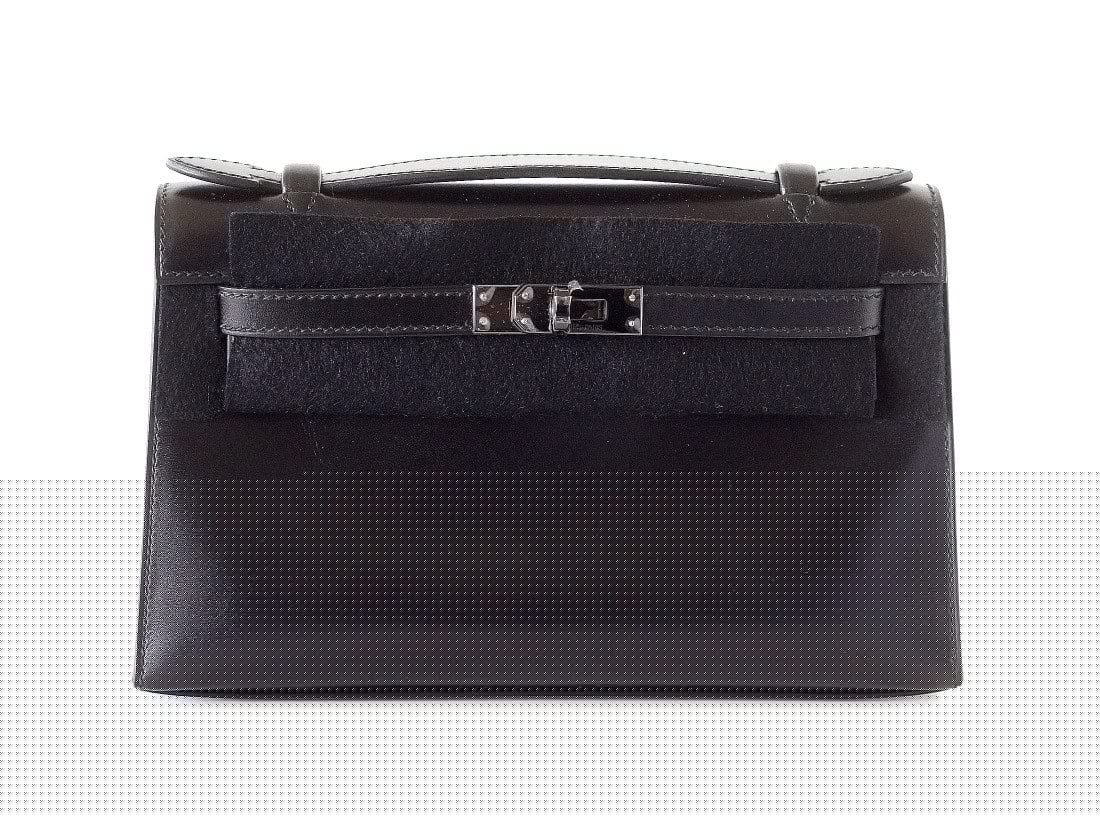 Kelly Pochette Clutch Bag Limited Edition So Black Box Leather Very Rare