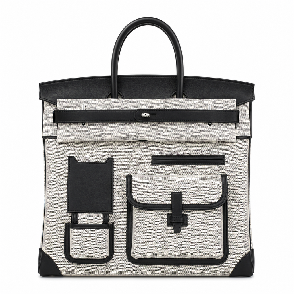 Birkin Cargo 40 Black Leather and Ecru Canvas Multi-Pocket Bag