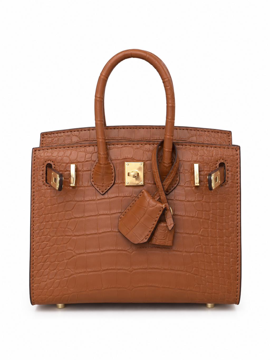 Mini Birkin 20cm Outer Stitching Tote Bag in Classic Gold Crocodile Pattern