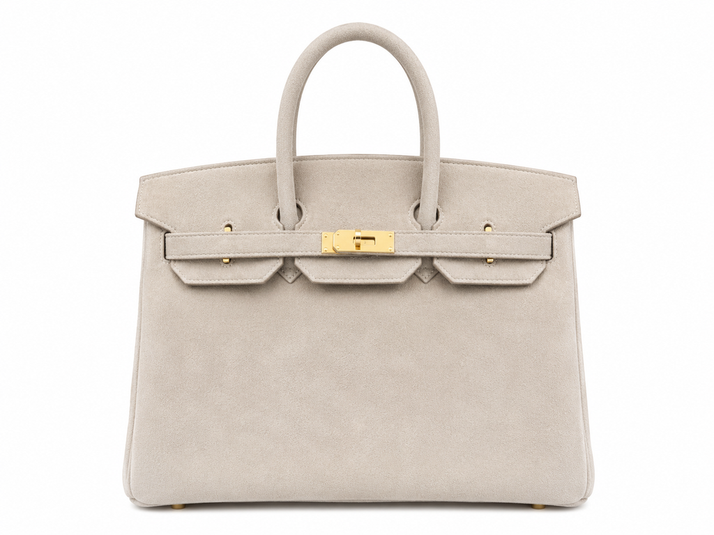 Birkin 35 Retourne in Etoupe Suede Grizzly (Gold Hardware)