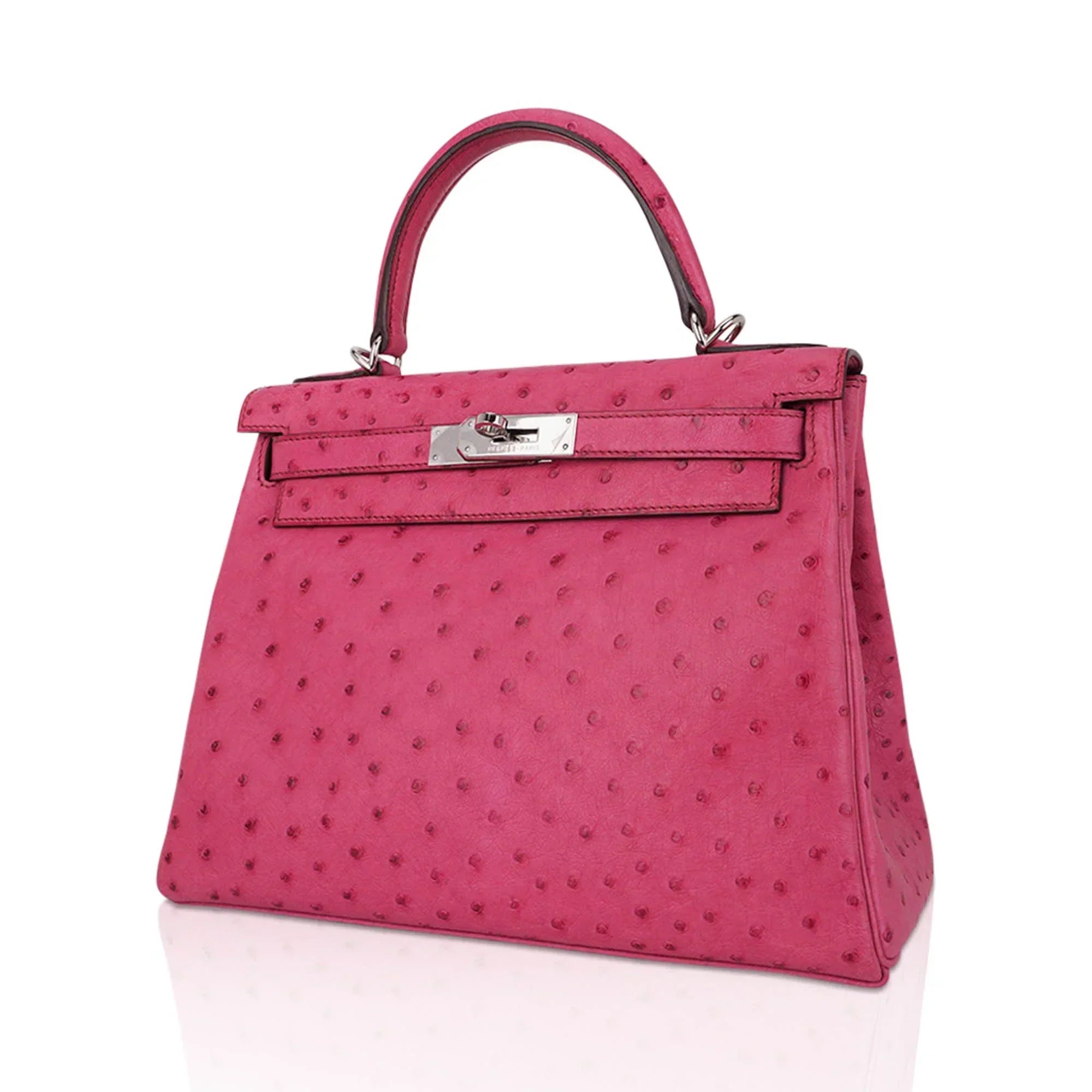 Kelly 25 Retourne Bag Fuchsia Ostrich with Palladium Hardware