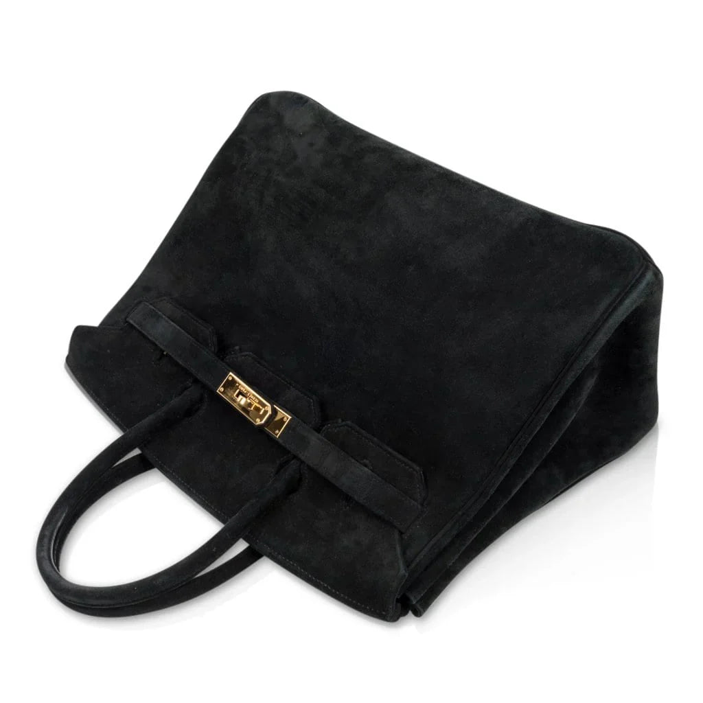 Birkin 35 Bag Black Doblis Suede Gold Hardware Limited Edition