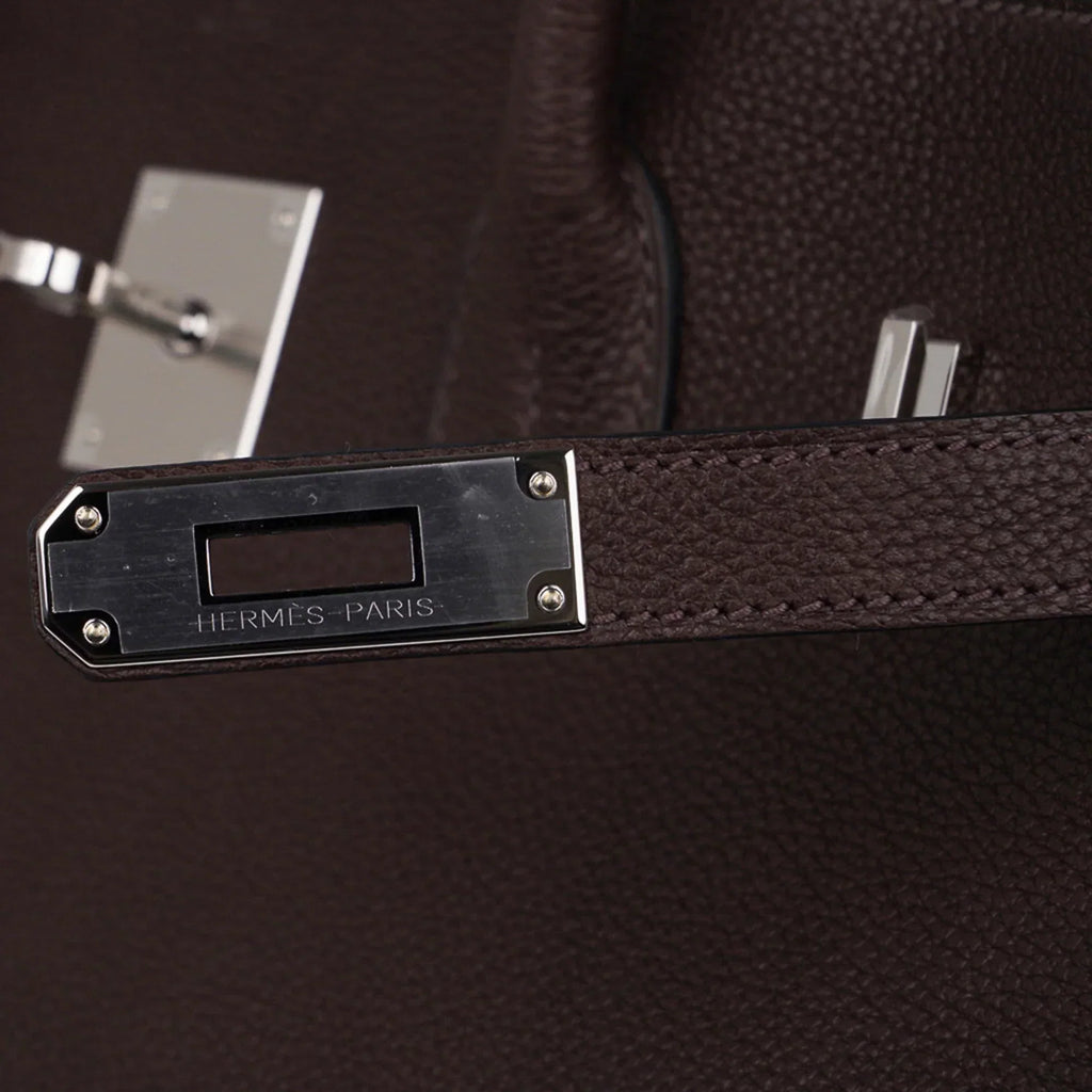 Birkin 35 Bag Ebene Barenia Faubourg Leather with Palladium Hardware