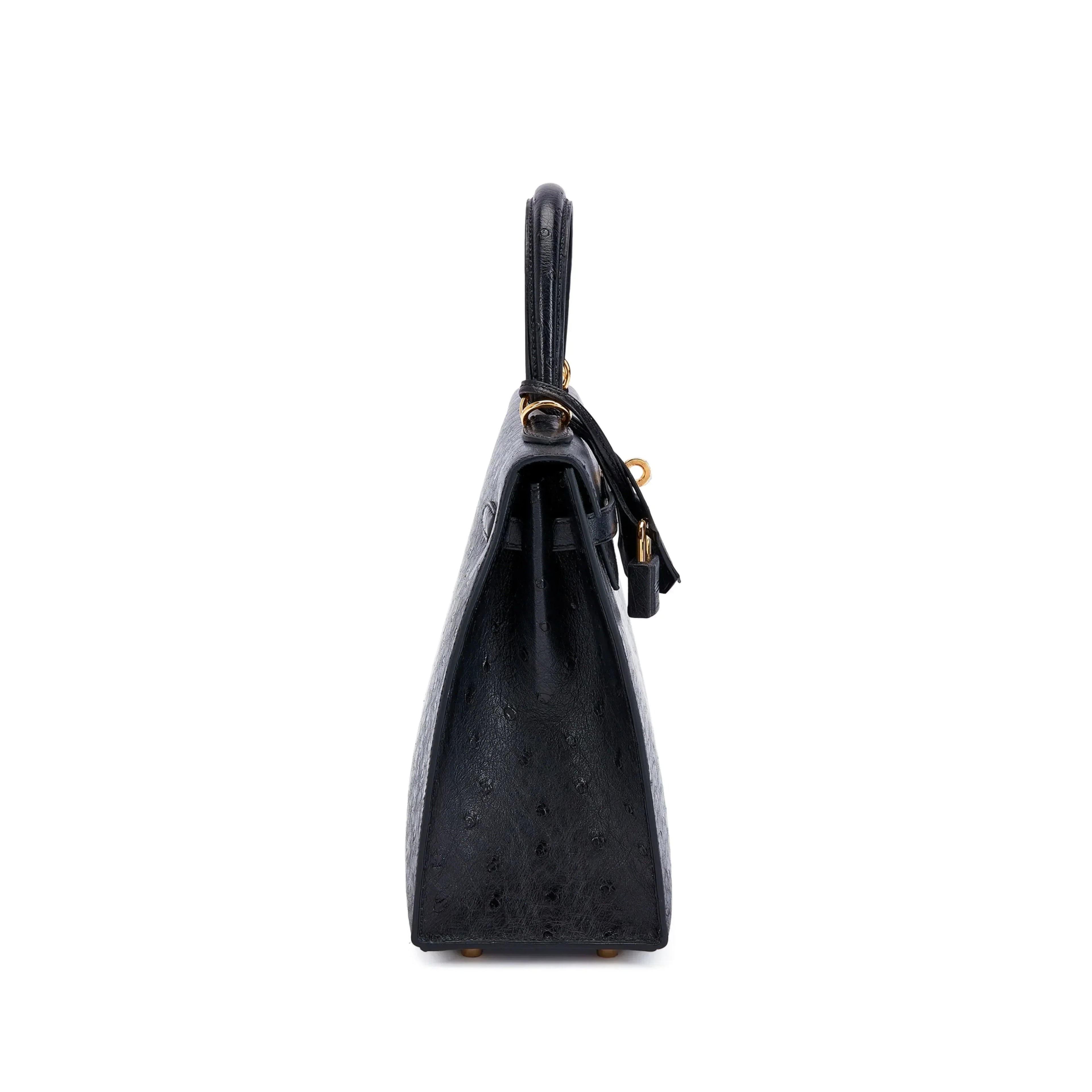 Kelly 25 Sellier Black Ostrich Gold Hardware