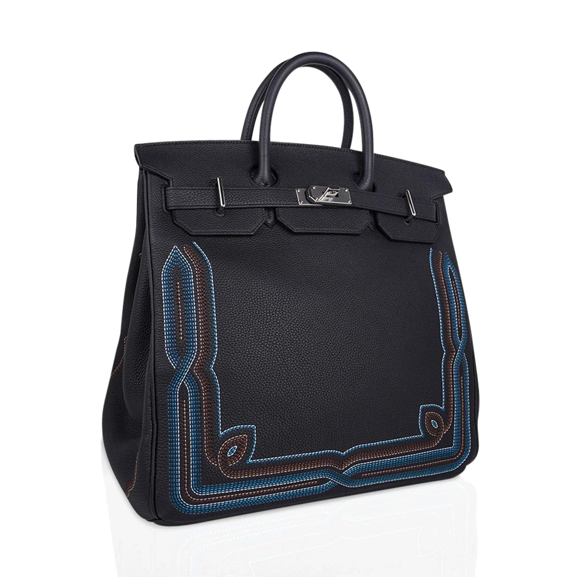 Limited Edition HAC Western Birkin 40 Bag Runway Embroidered Black Togo Leather with Palladium Hardware