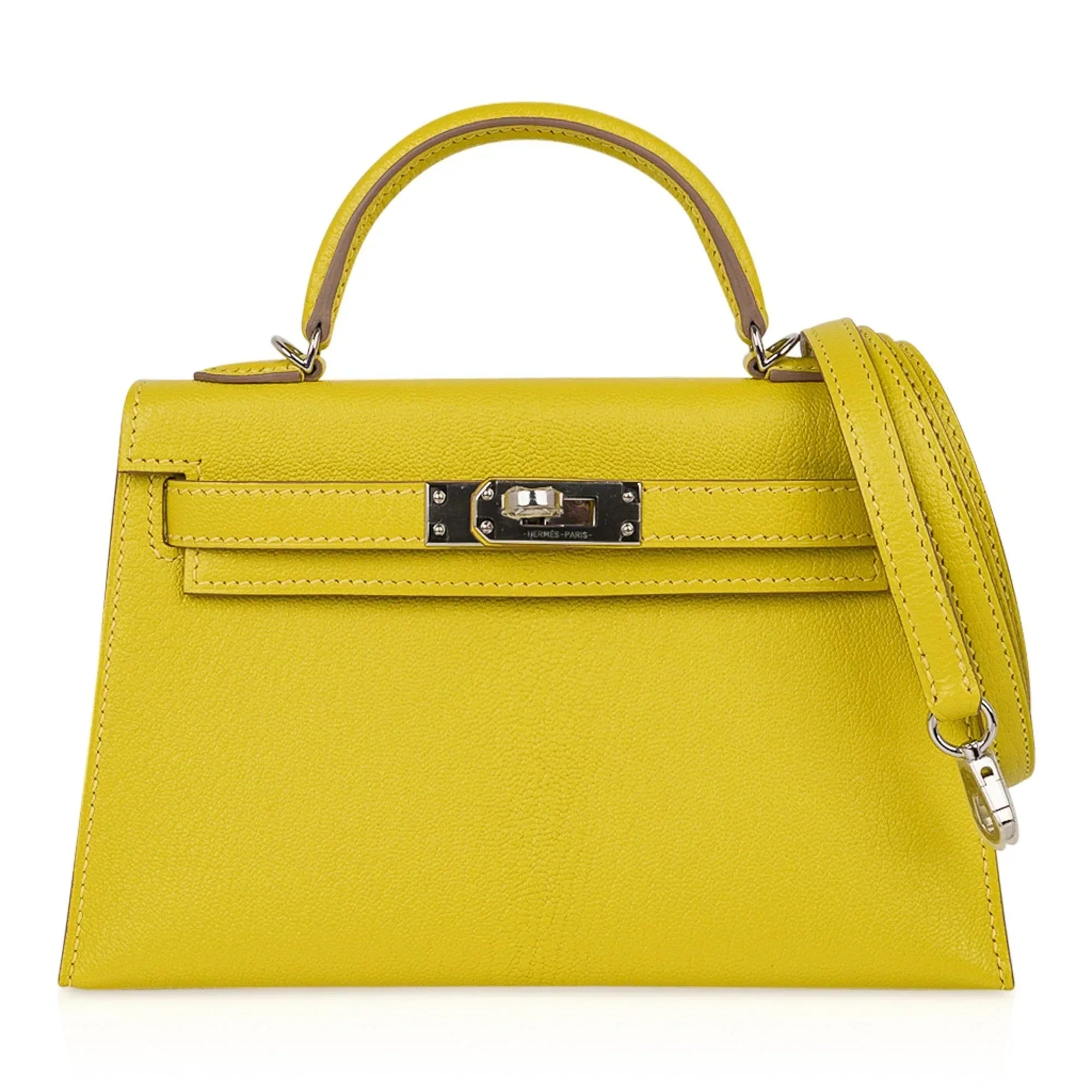 Kelly 20 Mini Sellier Bag Lime Chevre Leather Palladium New w/Box
